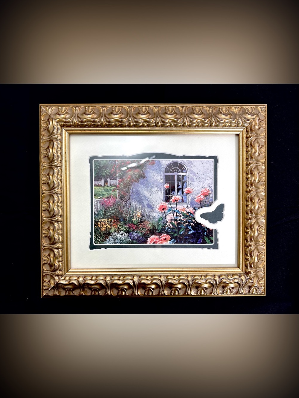 Framed Roses by the Window Art Print by Van Martin Floral with Butterfly Mat